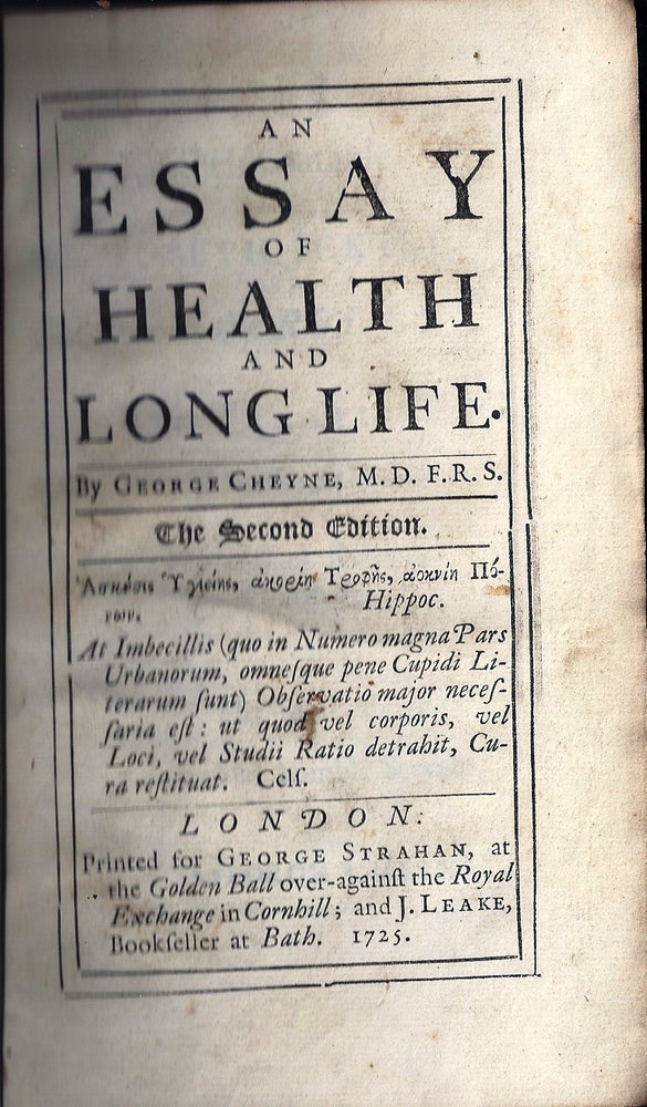 Item #002982 AN ESSAY OF HEALTH AND LONG LIFE. George CHEYNE.