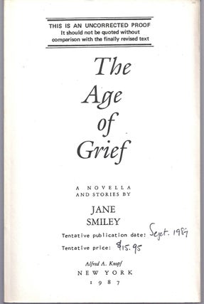 Item #004887 THE AGE OF GRIEF. Jane SMILEY