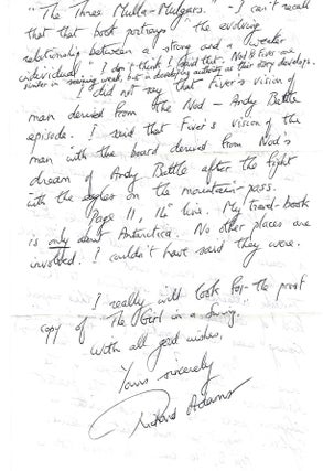 Item #005012 AUTOGRAPHED LETTER SIGNED (ALS) with Archive of Related Materials. Richard ADAMS