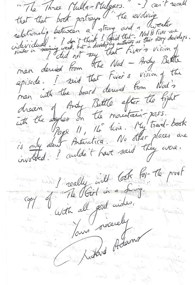Item #005012 AUTOGRAPHED LETTER SIGNED (ALS) with Archive of Related Materials. Richard ADAMS.