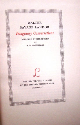 Item #006147 IMAGINARY CONVERSATIONS. Walter Savage LANDOR