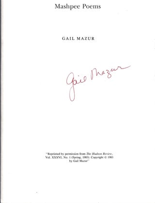 Item #006596 "Mashpee Poems" Gail MAZUR