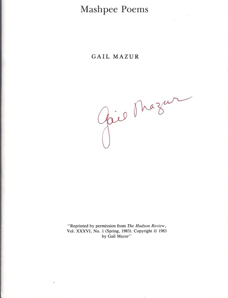 Item #006596 "Mashpee Poems" Gail MAZUR.