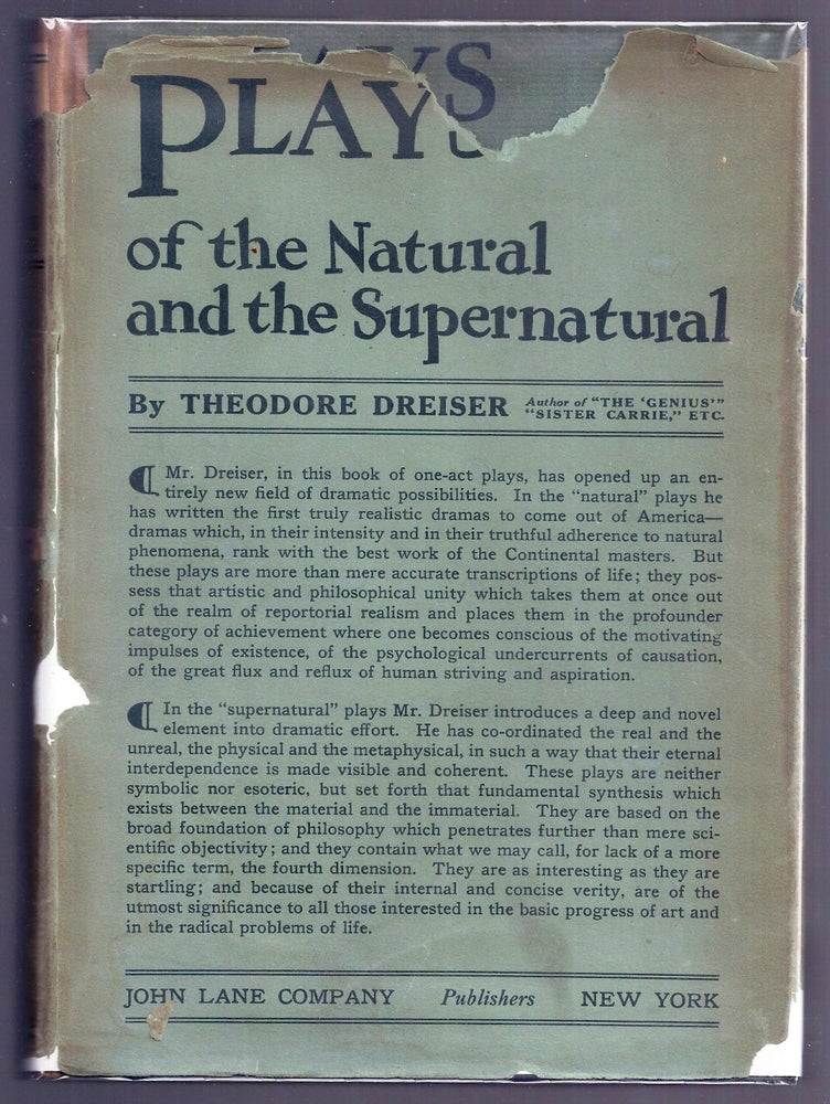 Item #008690 PLAYS OF THE NATURAL AND THE SUPERNATURAL. Theodore DREISER.