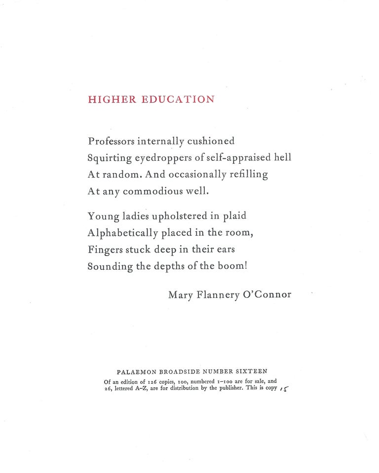 Item #008764 HIGHER EDUCATION. Flannery O'CONNOR.