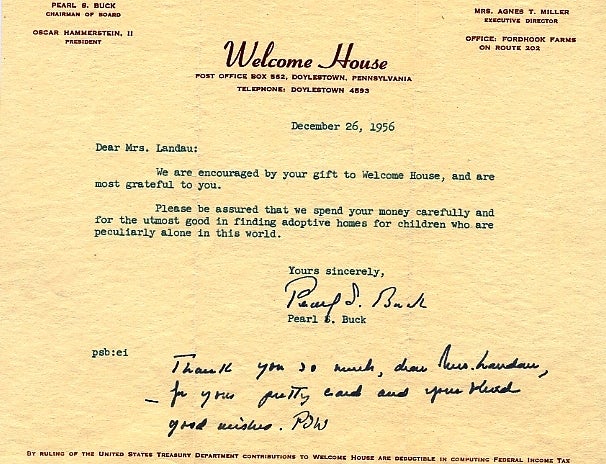 Item #009918 TYPED LETTER SIGNED (TLS). Pearl BUCK.