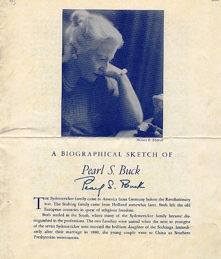 Item #009919 DOCUMENT SIGNED (DS). Pearl BUCK.