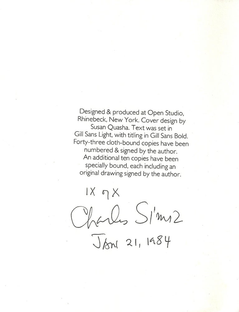 Item #011939 POEMS 1967 - 1982. WEATHER FORECAST FOR UTOPIA & VICINITY. Charles SIMIC.