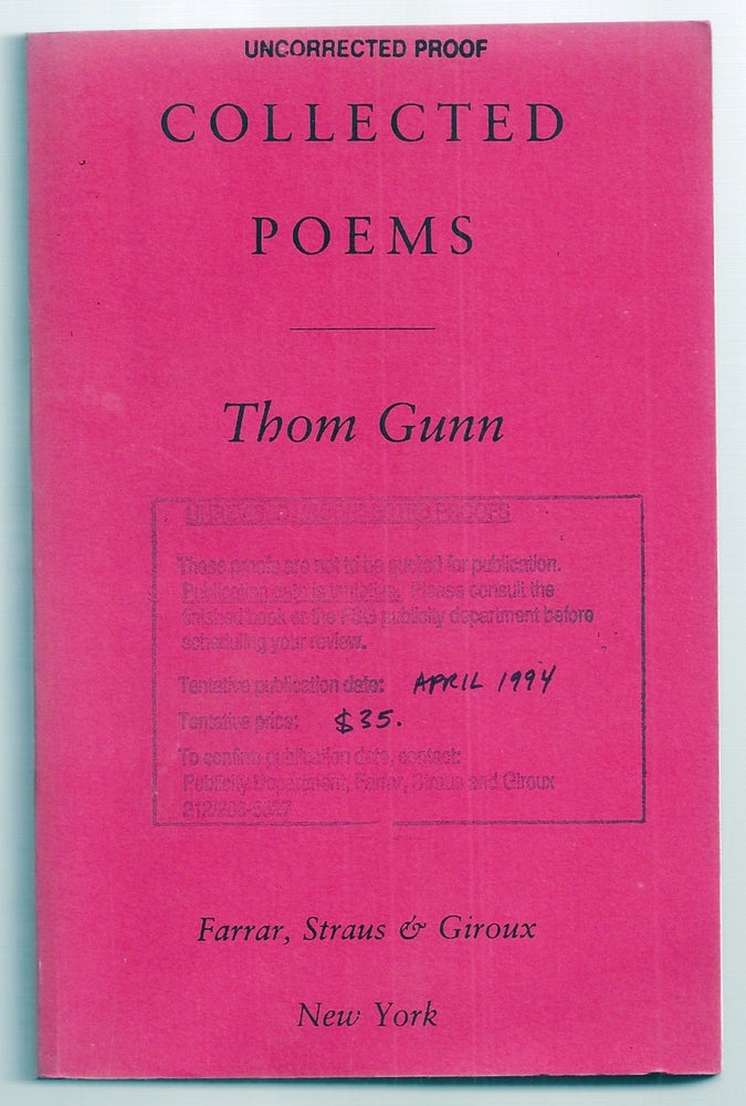 Item #012612 COLLECTED POEMS. Thom GUNN.