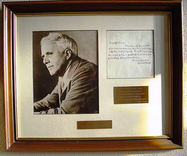 Item #012829 AUTOGRAPH LETTER SIGNED matted and framed with a portrait and two brass plaques. Robert FROST.
