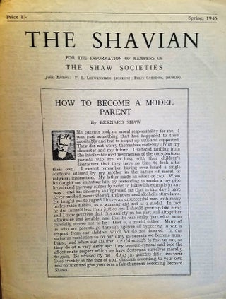 Item #013098 HOW TO BECOME A MODEL PARENT in THE SHAVIAN. George Bernard SHAW