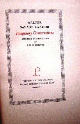 Item #013219 IMAGINARY CONVERSATIONS. Walter Savage LANDOR