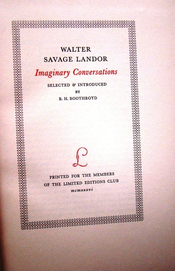 Item #013219 IMAGINARY CONVERSATIONS. Walter Savage LANDOR.