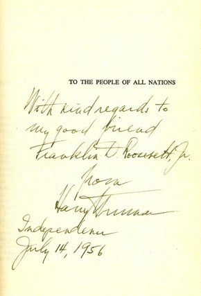 Item #013338 MEMOIRS. YEARS OF TRIAL AND HOPE. Inscribed to Franklin Delano Roosevelt, Jr. Harry...
