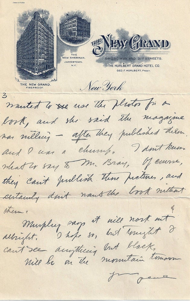 Item #014024 AUTOGRAPH LETTER SIGNED (ALS) to his wife. Zane GREY.
