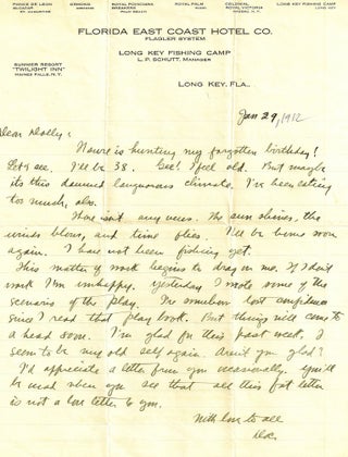 Item #014025 AUTOGRAPH LETTER SIGNED (ALS) to his wife. Zane GREY
