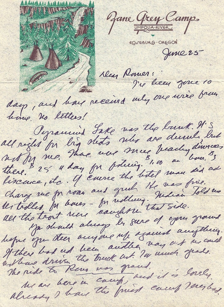 Item #014026 AUTOGRAPH LETTER SIGNED (ALS) to his son. Zane GREY.