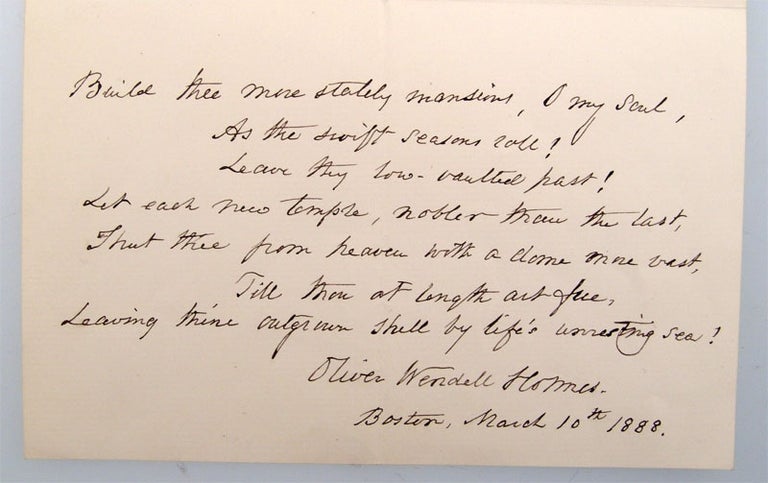 Item #015372 AUTOGRAPH QUOTATION SIGNED (AQS) and AUTOGRAPH LETTER SIGNED (ALS). Oliver Wendell HOLMES.