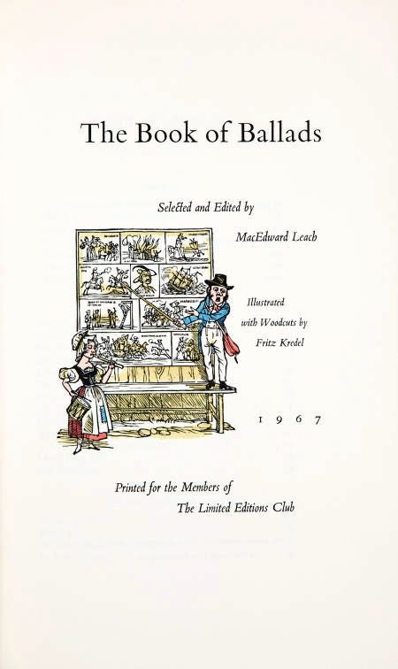 Item #015632 THE BOOK OF BALLADS. The Artist's Copy. Fritz KREDEL.