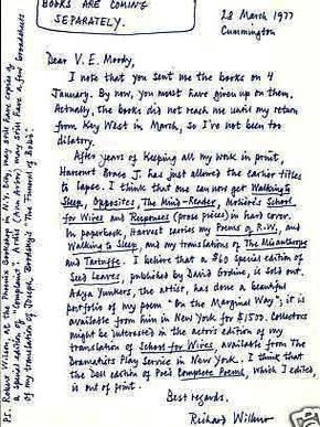Item #015697 AUTOGRAPH LETTER SIGNED (ALS). Richard WILBUR