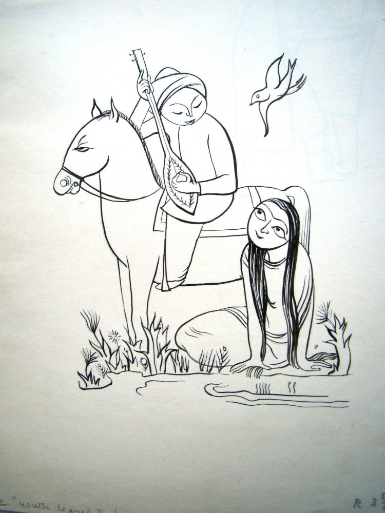 Item #016592 THE SHAVING OF SHAGPAT: AN ARABIAN ENTERTAINMENT: A complete set of the 69 ORIGINAL LINE DRAWINGS for the book with 34 additional drawings not used. George MEREDITH, Honore GUILBEAU.