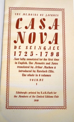 Item #017211 THE MEMOIRS OF JACQUES CASANOVA (THE MEMOIRS OF JACQUES CASA NOVA). Jacques CASANOVA