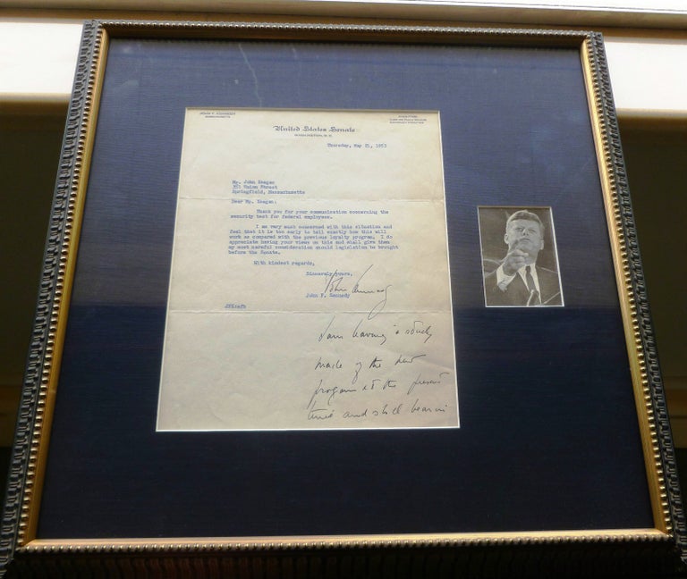 Item #017262 TYPED LETTER SIGNED (TLS) with a 21-WORD HOLOGRAPH POSTSCRIPT. John F. KENNEDY.