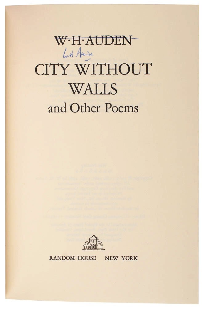 Item #017954 CITY WITHOUT WALLS AND OTHER POEMS. W. H. AUDEN.