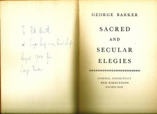 Item #018079 SACRED AND SECULAR ELEGIES. George BARKER