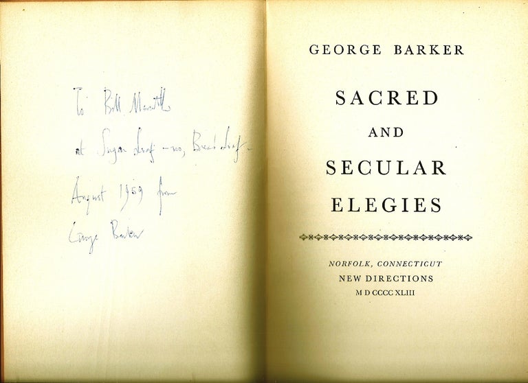 Item #018079 SACRED AND SECULAR ELEGIES. George BARKER.
