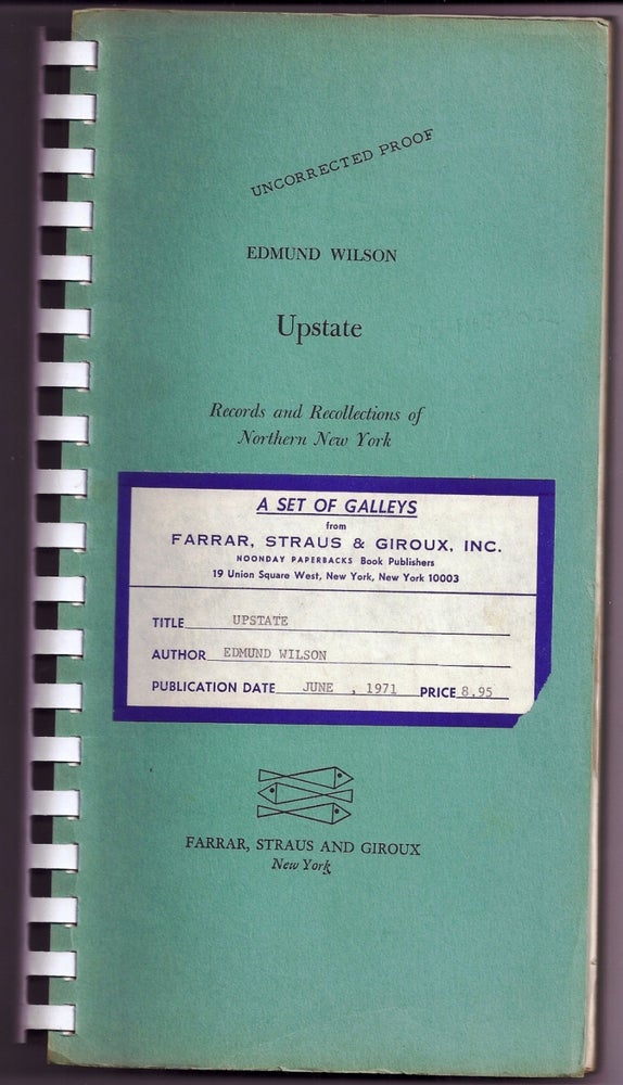 Item #019083 UPSTATE. RECORDS AND RECOLLECTIONS OF NORTHERN NEW YORK. Edmund WILSON.