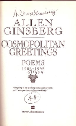 Item #019277 COSMOPOLITAN GREETINGS. POEMS 1986-1992. Allen GINSBERG