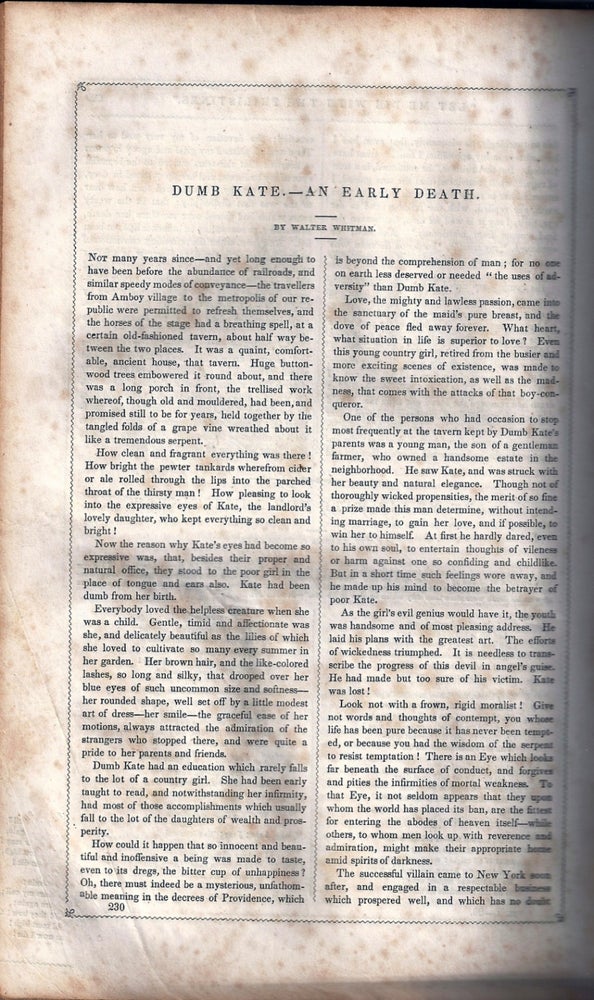 Item #019332 "Eris: A Spirit Record" and "Dumb Kate -- An Early Death" in THE COLUMBIAN LADY'S AND GENTLEMAN'S MAGAZINE, Embracing Literature in every Department. Volume I, Nos. 1-6. Walt WHITMAN, et. al.