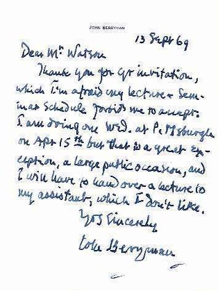 Item #019379 AUTOGRAPH LETTER SIGNED (ALS). John BERRYMAN