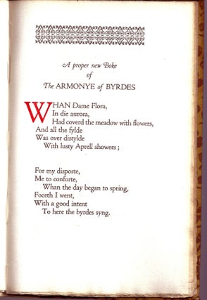 Item #019465 THE HARMONY OF BIRDS. A Poem Printed By John Wight In The Middle Of The Sixteenth...