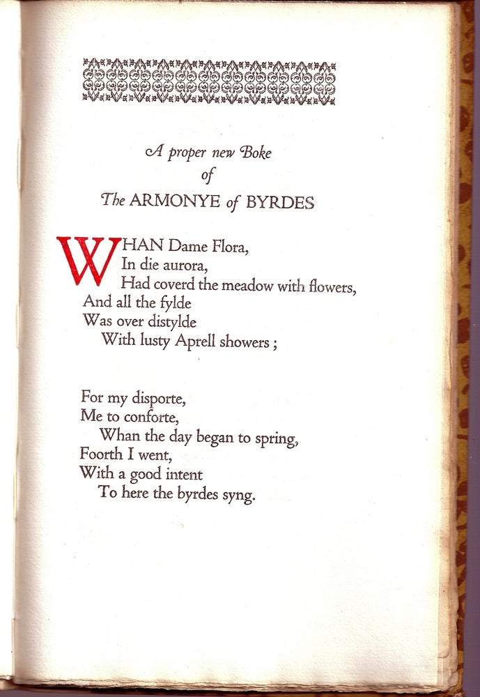 Item #019465 THE HARMONY OF BIRDS. A Poem Printed By John Wight In The Middle Of The Sixteenth Century And Now Reprinted By James E.Masters
