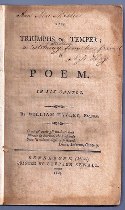 Item #019558 THE TRIUMPHS OF TEMPER; A POEM. IN SIX CANTOS. William HAYLEY