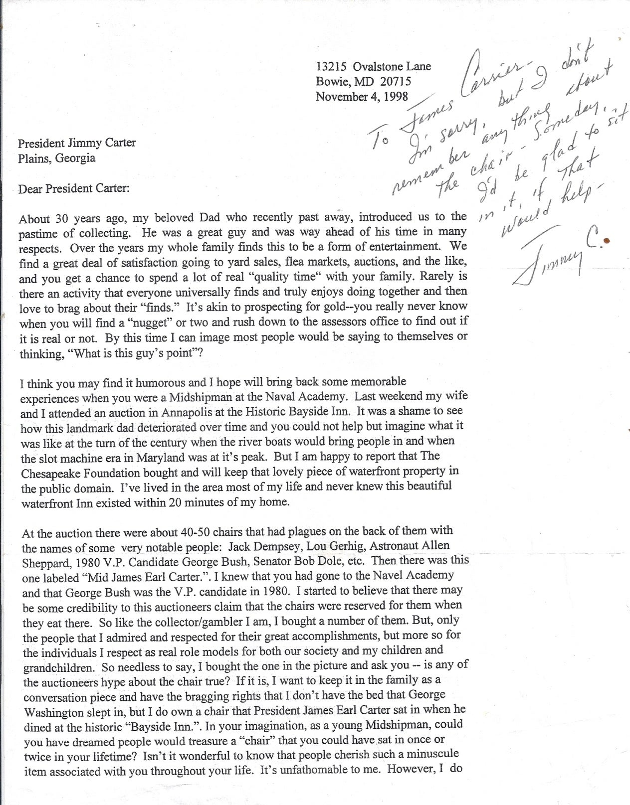 Carter's Note AUTOGRAPH NOTE SIGNED ANS | Jimmy CARTER, James Earl CARTER
