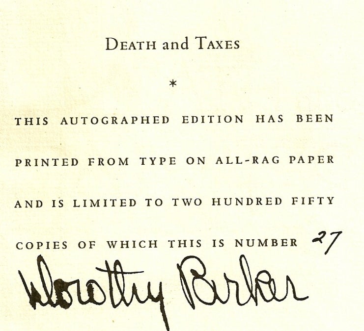 Item #019684 DEATH AND TAXES. Dorothy PARKER.