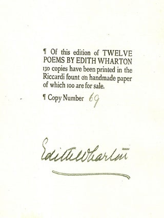 Item #019799 TWELVE POEMS. Edith WHARTON