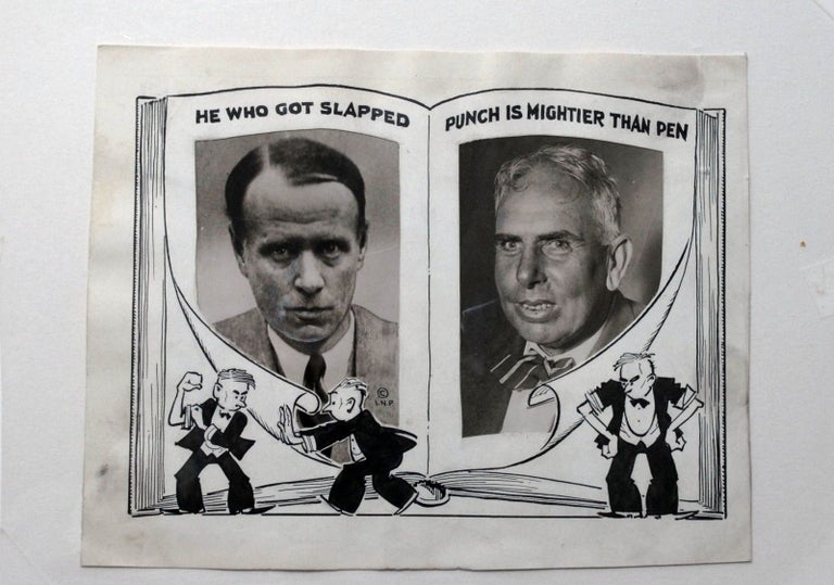 Item #019821 ORIGINAL NEWSPAPER ART Regarding the Famous Fight Between Lewis and Dreiser. Sinclair LEWIS, Theodore DREISER.