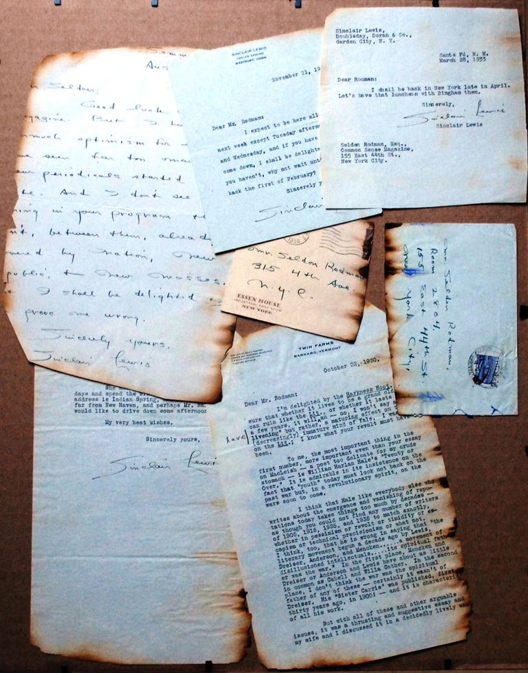 Item #019823 ARCHIVE of 3 TYPED LETTERS SIGNED (TLSs) and 1 AUTOGRAPHED LETTER SIGNED (ALS) to critic Selden Rodman. Sinclair LEWIS.