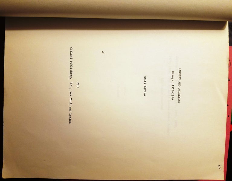 Item #019998 TYPED MANUSCRIPT of DAGGERS AND JAVELINS: Essays, 1974 - 1979. Amiri BARAKA, LeRoi JONES.