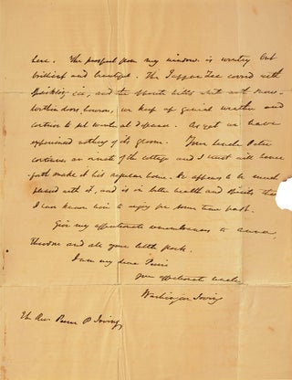 Item #020034 AUTOGRAPH LETTER SIGNED (ALS) to his Nephew. Washington IRVING