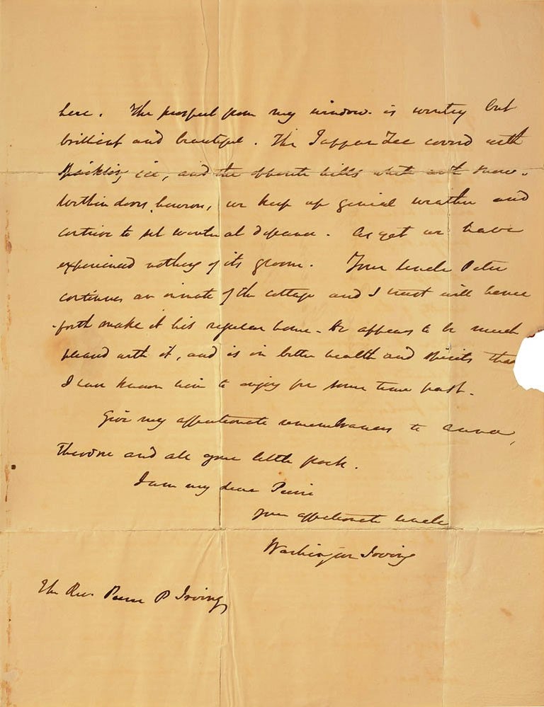 Item #020034 AUTOGRAPH LETTER SIGNED (ALS) to his Nephew. Washington IRVING.