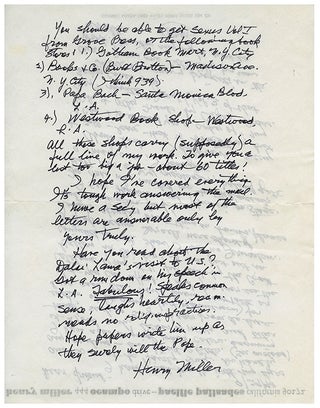 ARCHIVE OF 3 AUTOGRAPH LETTERS SIGNED (ALSs. Henry MILLER.
