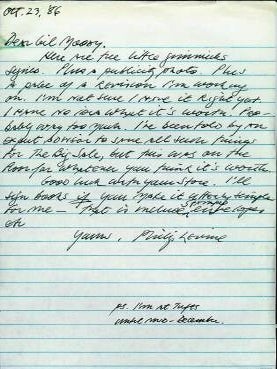 Item #020119 AUTOGRAPH LETTER SIGNED (ALS). Philip LEVINE