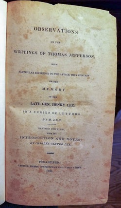Item #020197 OBSERVATIONS ON THE WRITINGS OF THOMAS JEFFERSON, WITH PARTICULAR REFERENCE TO THE...