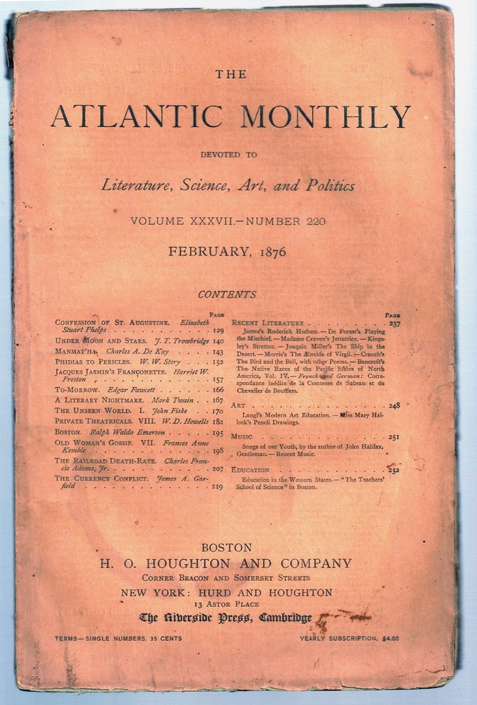 Item #020201 "A Literary Nightmare" in THE ATLANTIC MONTHLY, February, 1876. Mark TWAIN, Samuel CLEMENS.