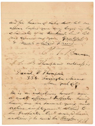 Item #020256 AUTOGRAPH LETTER SIGNED (ALS). P. T. BARNUM
